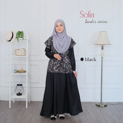 Image of Riskirich Sofia Gamis Kombinasi Outer Bordir Premium Casual Formal Remaja Wanita Muslimah