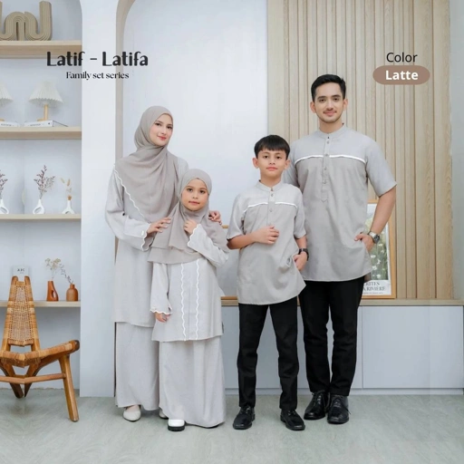 Image of Riskirich Sarimbit Keluarga One Set Series Bordir Latif Latifa Latte Terbaru