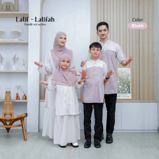 Image of Riskirich Sarimbit Keluarga One Set Series Bordir Latif Latifa Blush Terbaru 