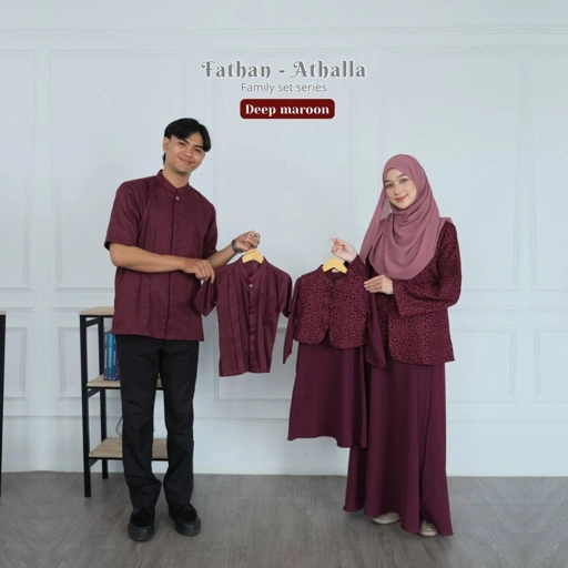 Image of Riskirich Fathan Athalla Deep Maroon Cheongsam Family Set 