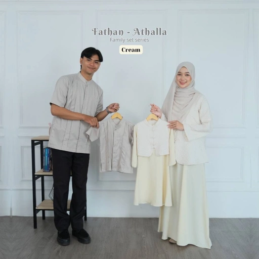 Image of Riskirich Fathan Athalla Cream Cheongsam Family Set