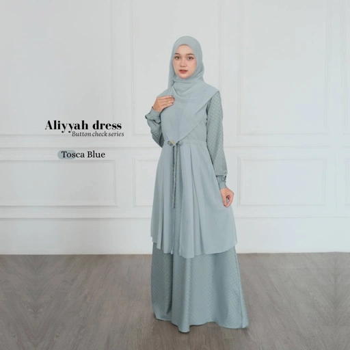 Image of Aliyyah Button Chek Gamis Muslimah Premium 