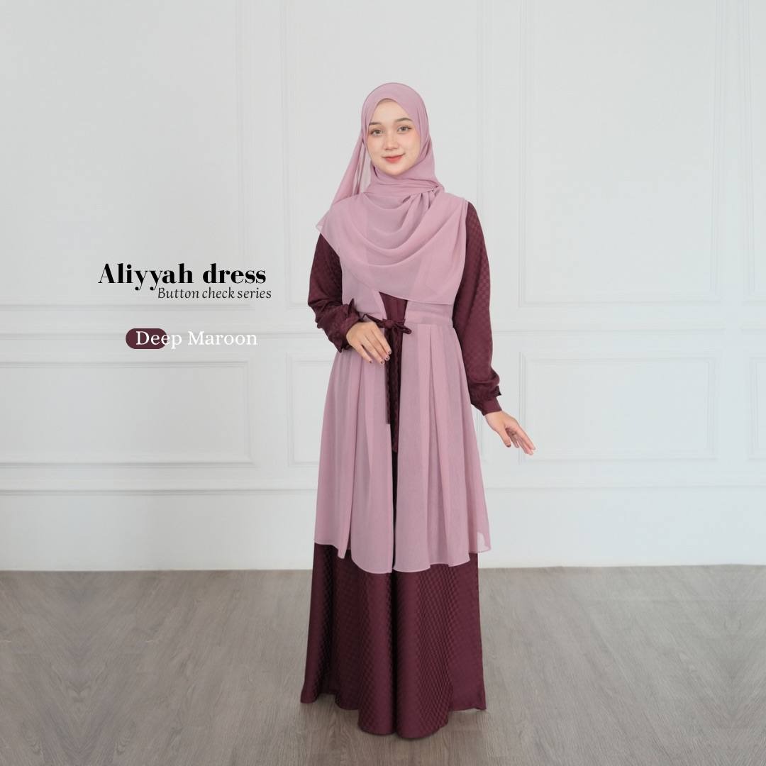 Aliyyah Button Chek Gamis Muslimah Premium