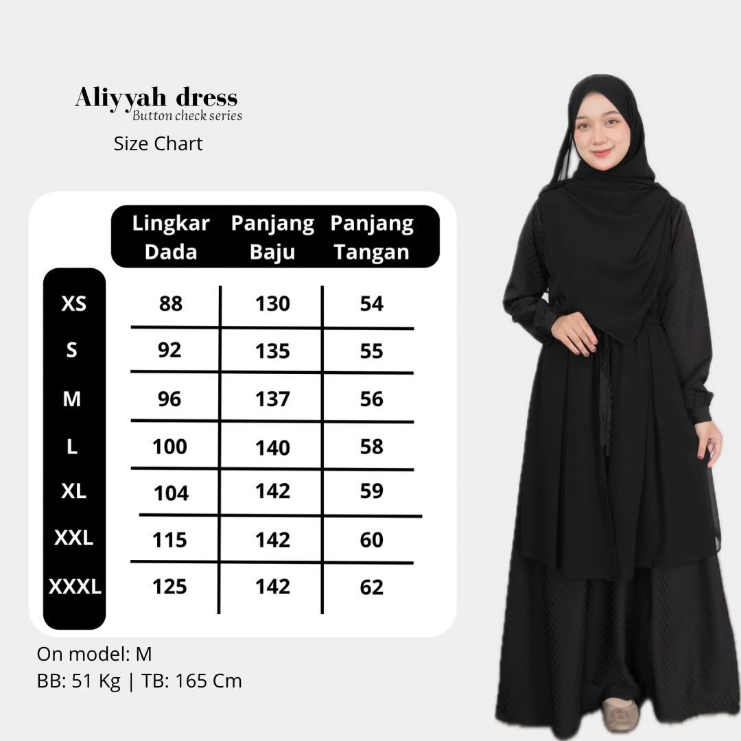 Aliyyah Button Chek Gamis Muslimah Premium