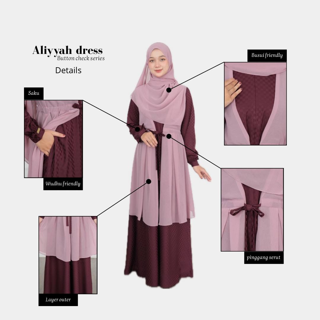 Aliyyah Button Chek Gamis Muslimah Premium