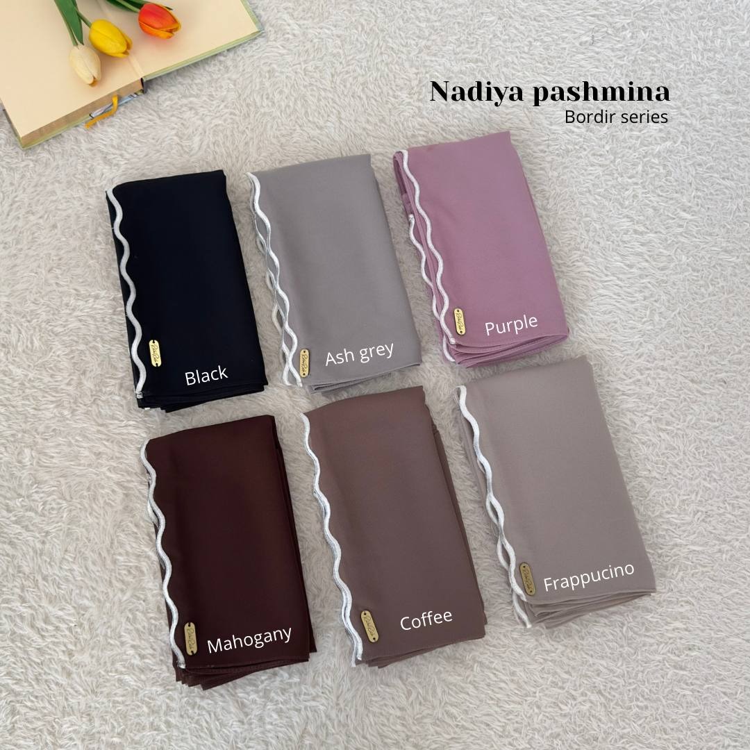 Nadiya Bordir | Pashmina Ceruty Babydoll Premium Embroidery | Kerudung Melayu Instan Bordir Hijab