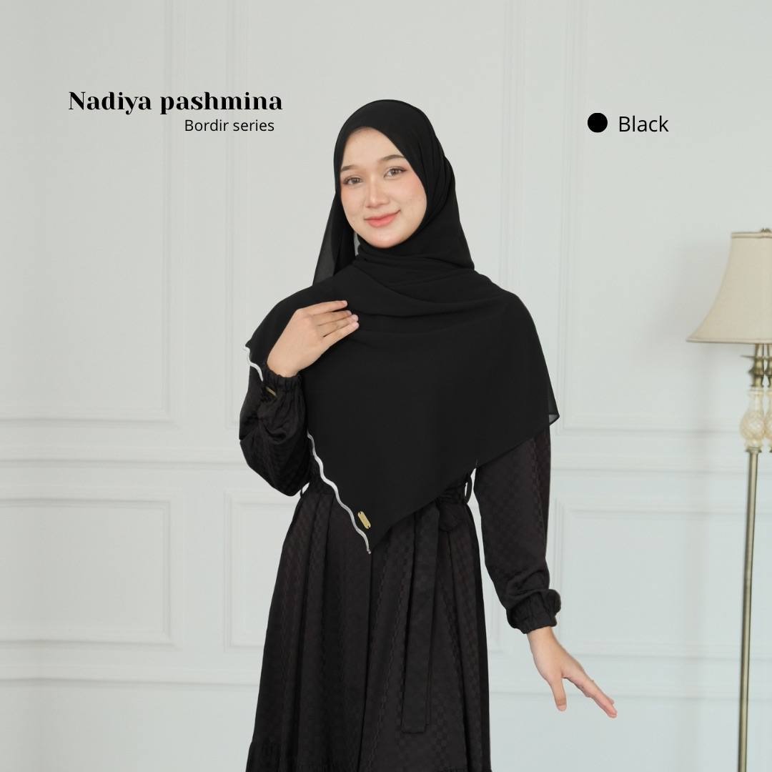 Nadiya Bordir | Pashmina Ceruty Babydoll Premium Embroidery | Kerudung Melayu Instan Bordir Hijab