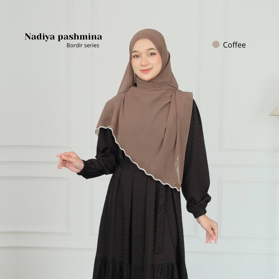 Nadiya Bordir | Pashmina Ceruty Babydoll Premium Embroidery | Kerudung Melayu Instan Bordir Hijab