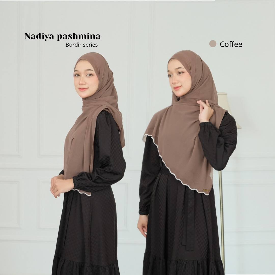 Nadiya Bordir | Pashmina Ceruty Babydoll Premium Embroidery | Kerudung Melayu Instan Bordir Hijab