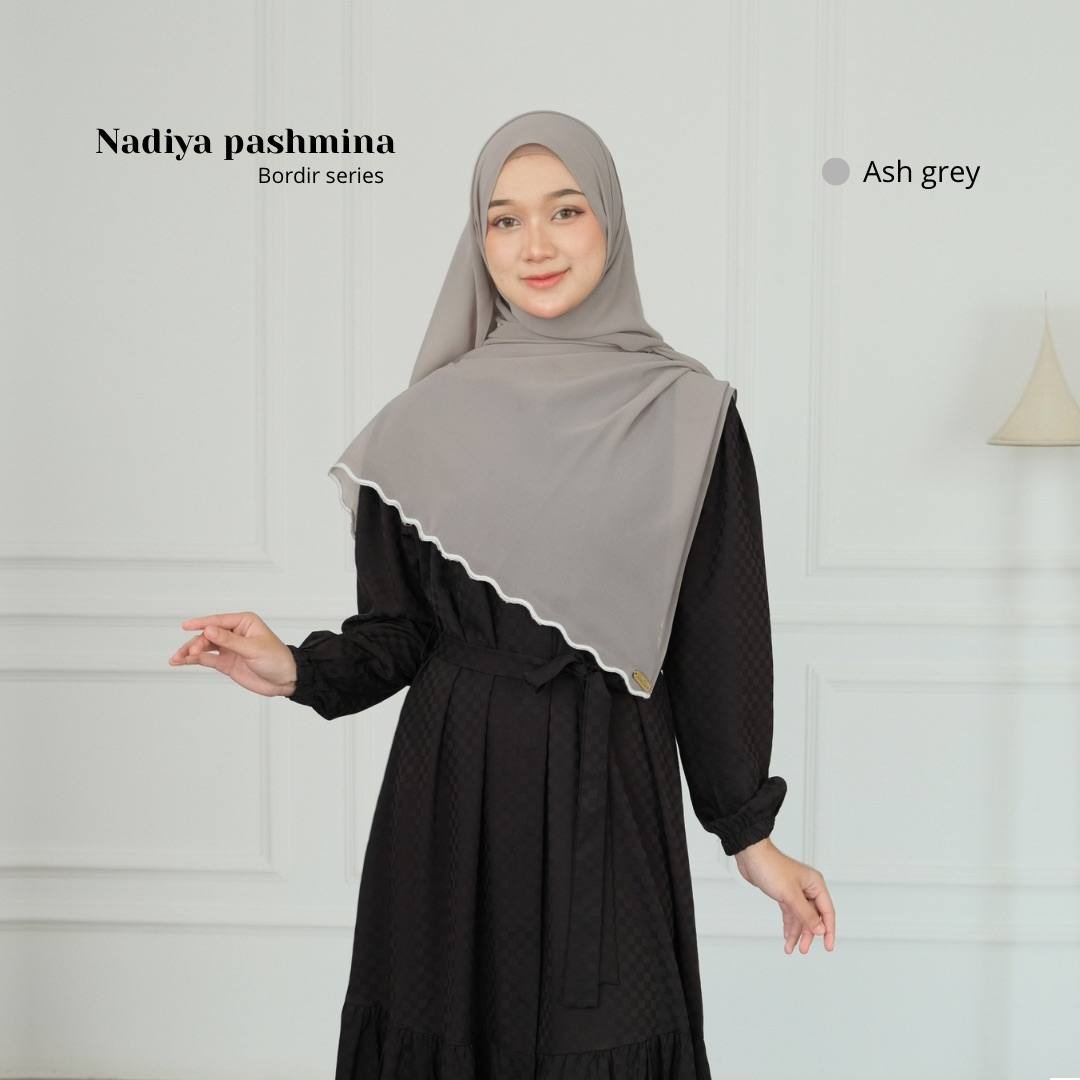 Nadiya Bordir | Pashmina Ceruty Babydoll Premium Embroidery | Kerudung Melayu Instan Bordir Hijab