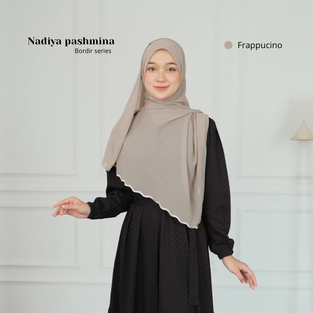 Nadiya Bordir | Pashmina Ceruty Babydoll Premium Embroidery | Kerudung Melayu Instan Bordir Hijab