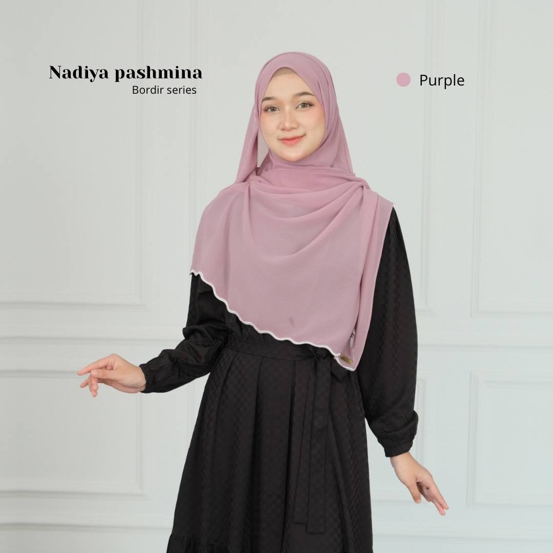 Nadiya Bordir | Pashmina Ceruty Babydoll Premium Embroidery | Kerudung Melayu Instan Bordir Hijab