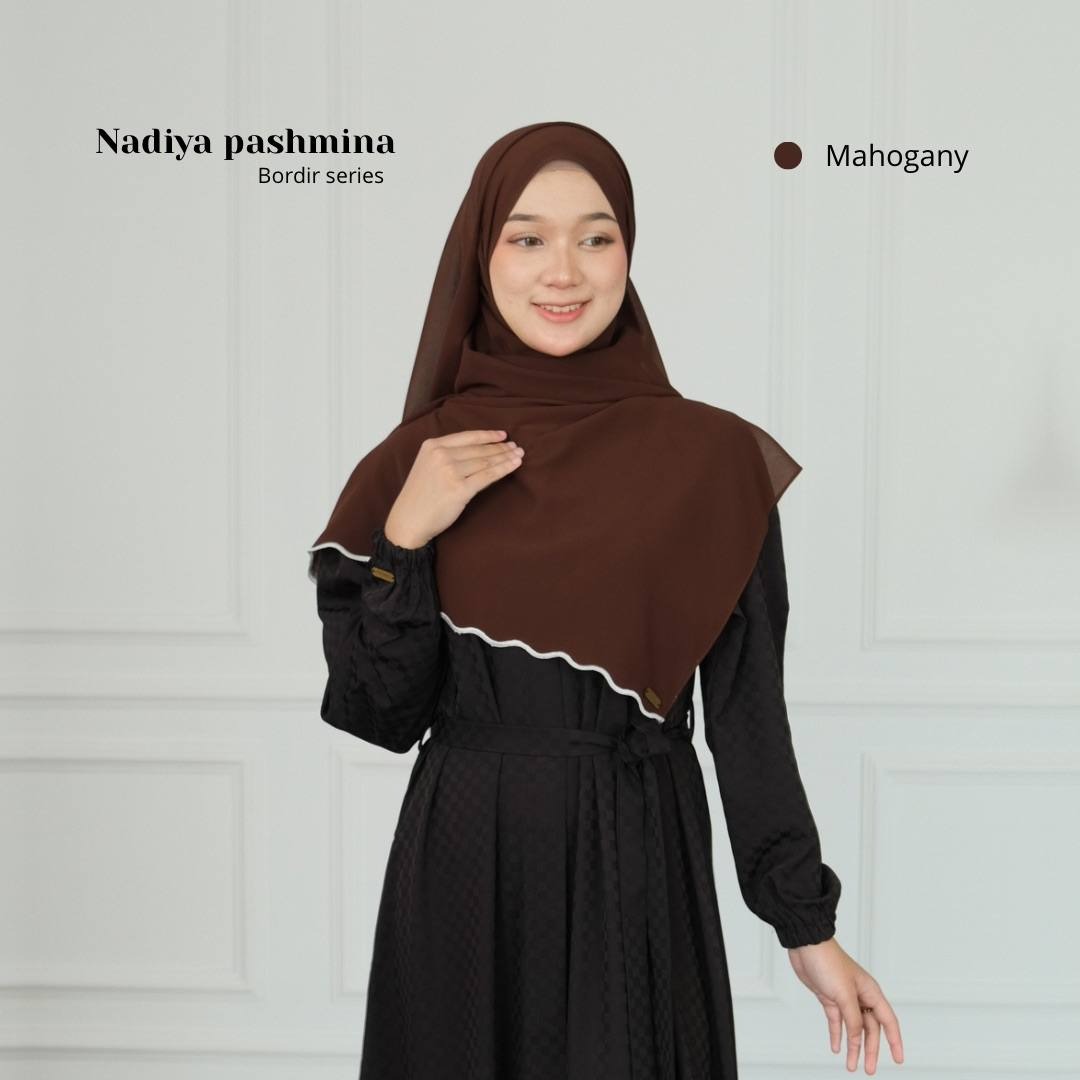 Nadiya Bordir | Pashmina Ceruty Babydoll Premium Embroidery | Kerudung Melayu Instan Bordir Hijab