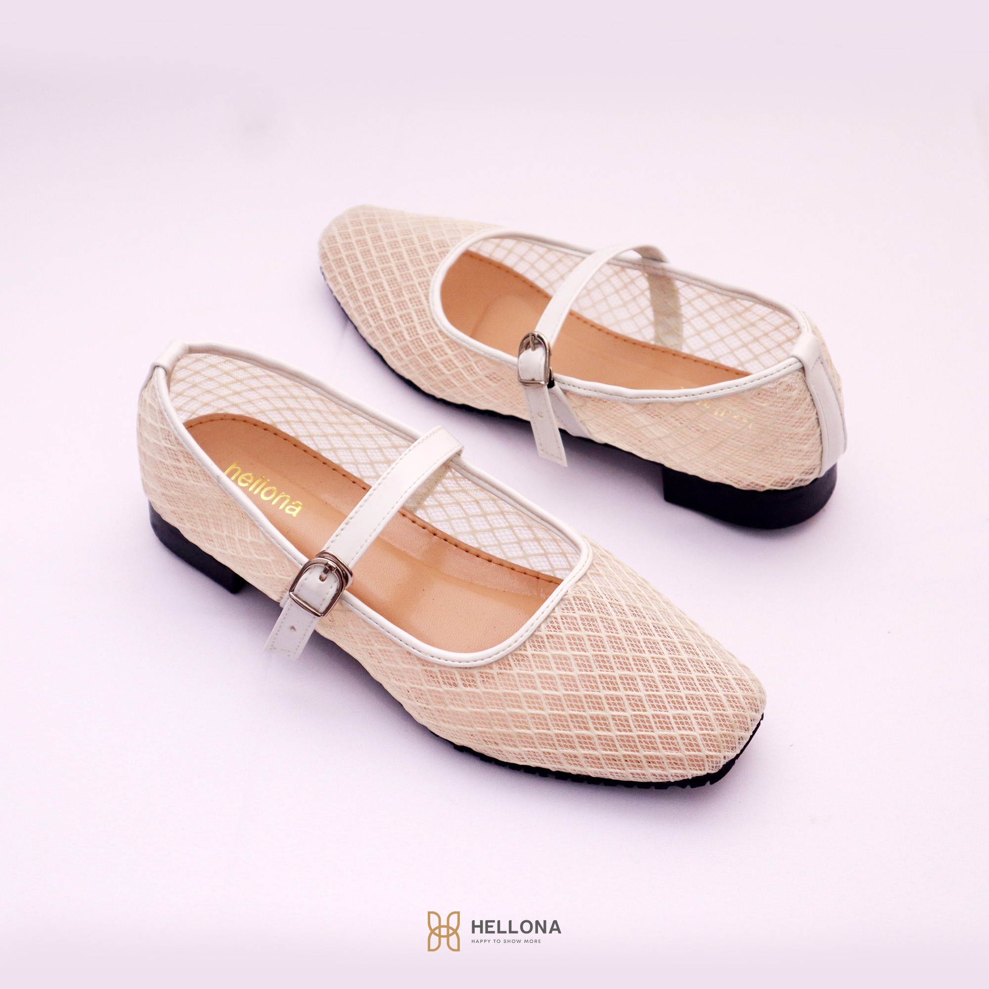 Hellona Kiara Mesh Flatshoes Cantik Wanita Sol Anti slip