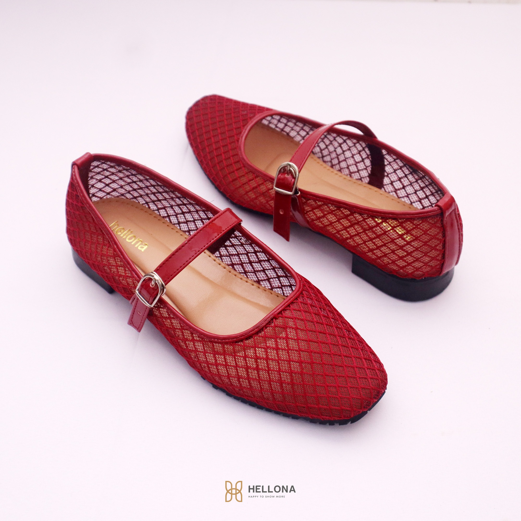 Hellona Kiara Mesh Flatshoes Cantik Wanita Sol Anti slip