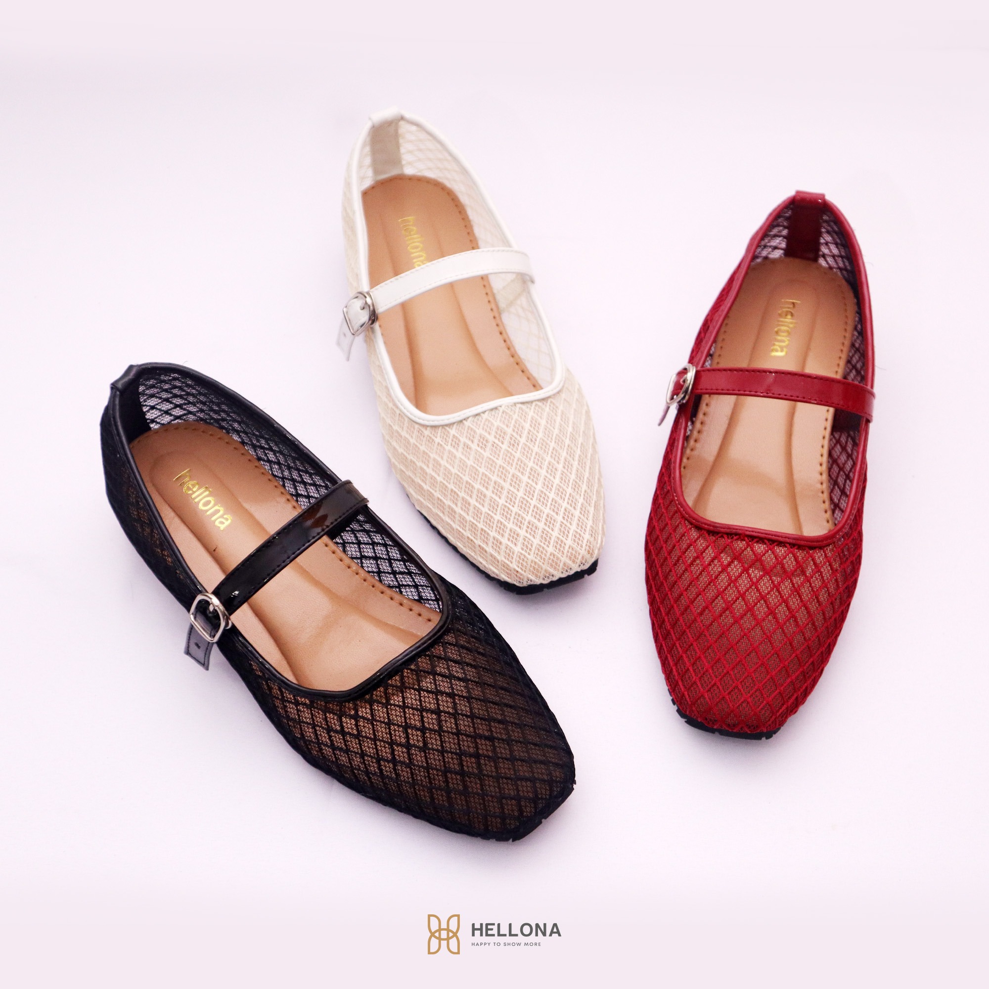 Hellona Kiara Mesh Flatshoes Cantik Wanita Sol Anti slip