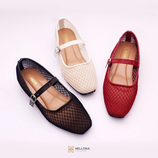 Image of Hellona Kiara Mesh Flatshoes Cantik Wanita Sol Anti slip