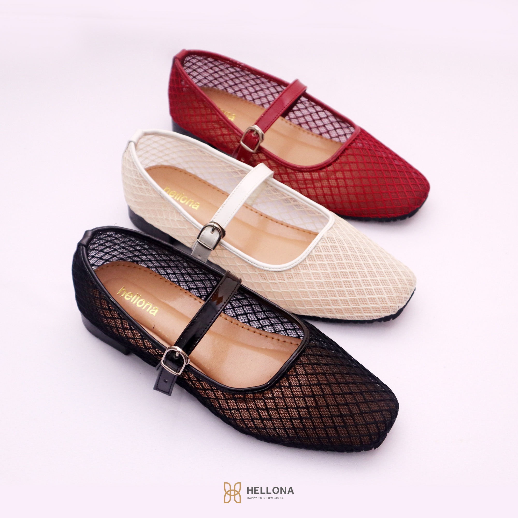Hellona Kiara Mesh Flatshoes Cantik Wanita Sol Anti slip