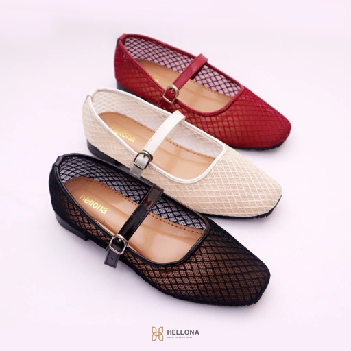 Image of Hellona Kiara Mesh Flatshoes Cantik Wanita Sol Anti slip