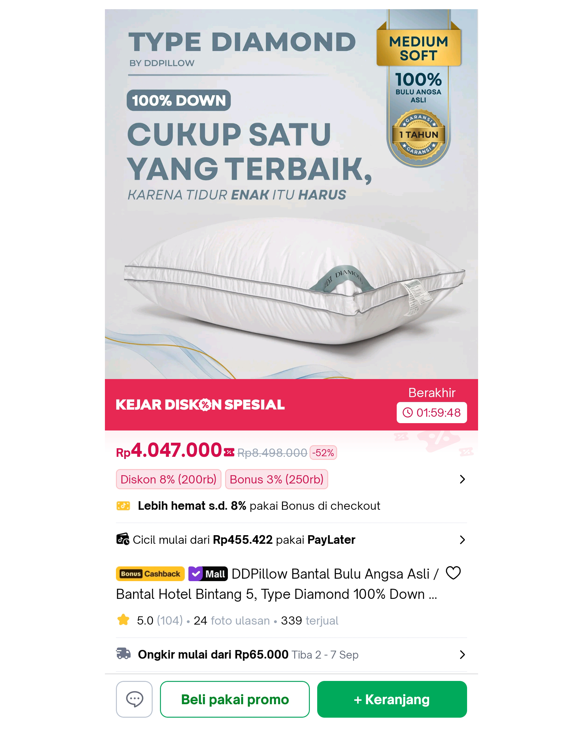 Bantal Bulu Angsa King Size