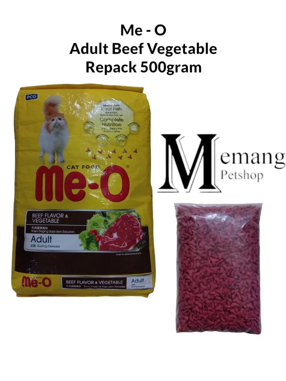 Me-O Adult Beef Vegetable 500gram Repack - Makanan Kucing Dewasa Meo