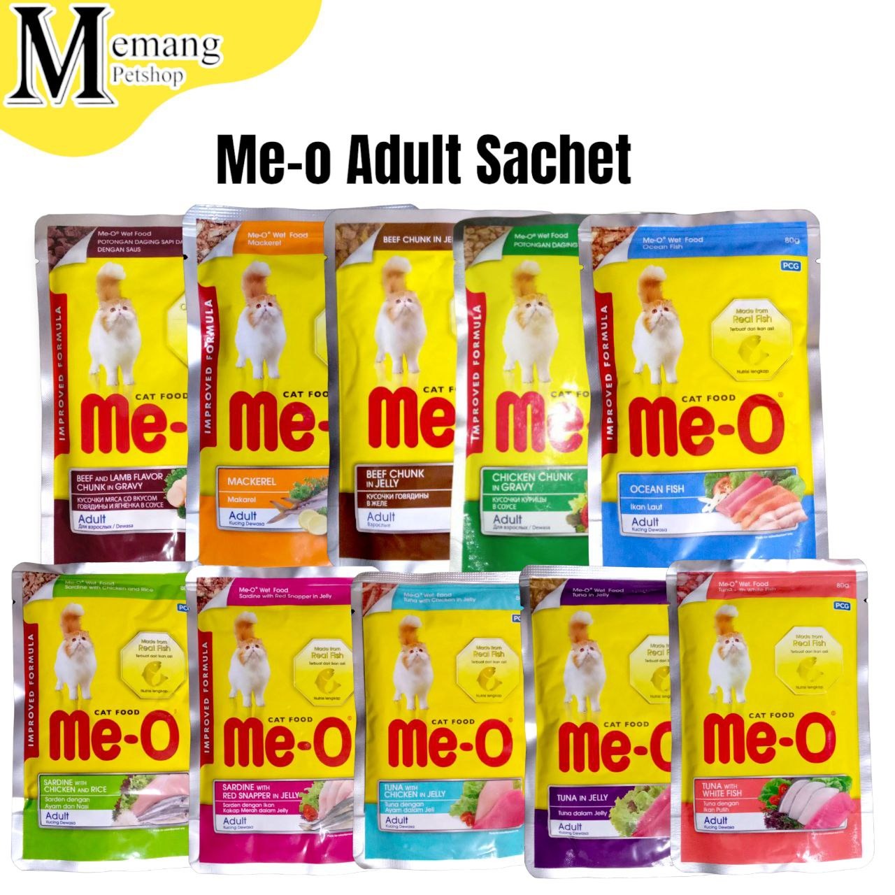 Me-O Adult Pouch 80gram Sachet - Makanan Kucing Basah - Cat Wet Food