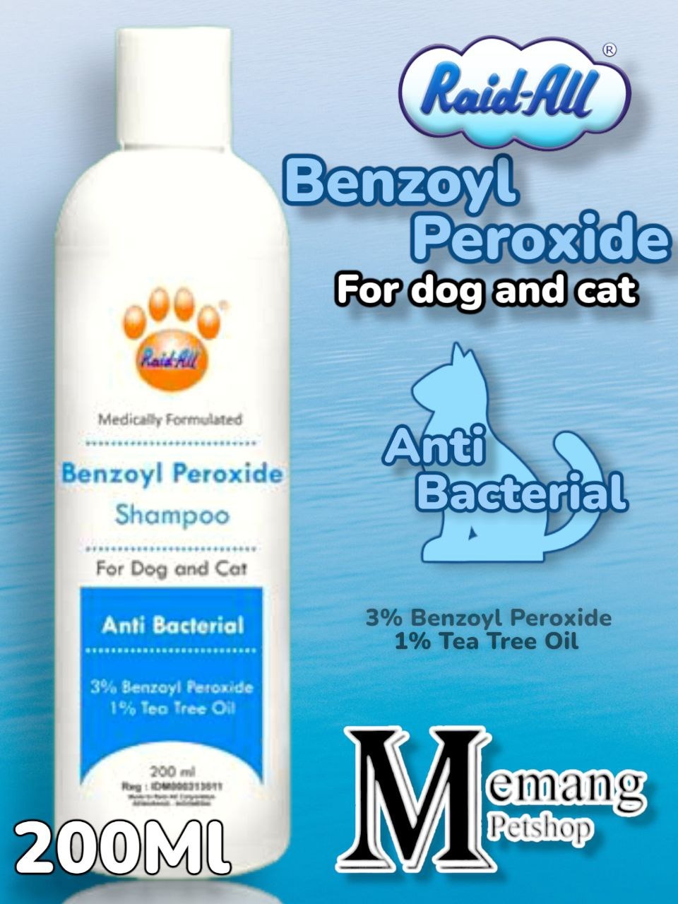 Benzoyl Peroxide Anti Bacterial Shampoo Miconazole - 200mL - Shampo - Anjing Kucing