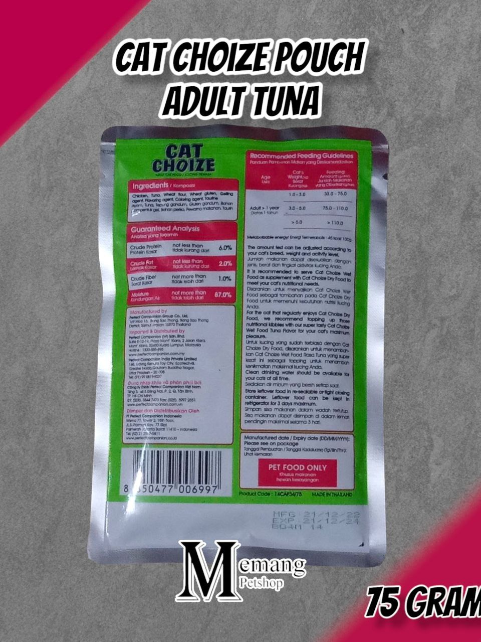 Cat Choize Adult Tuna 75gr Pouch Makanan Kucing Basah Cat Wet Food