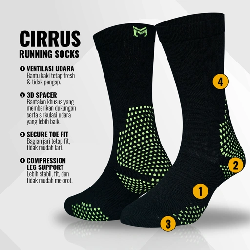 Kaos Kaki Cirrus Black/Lime