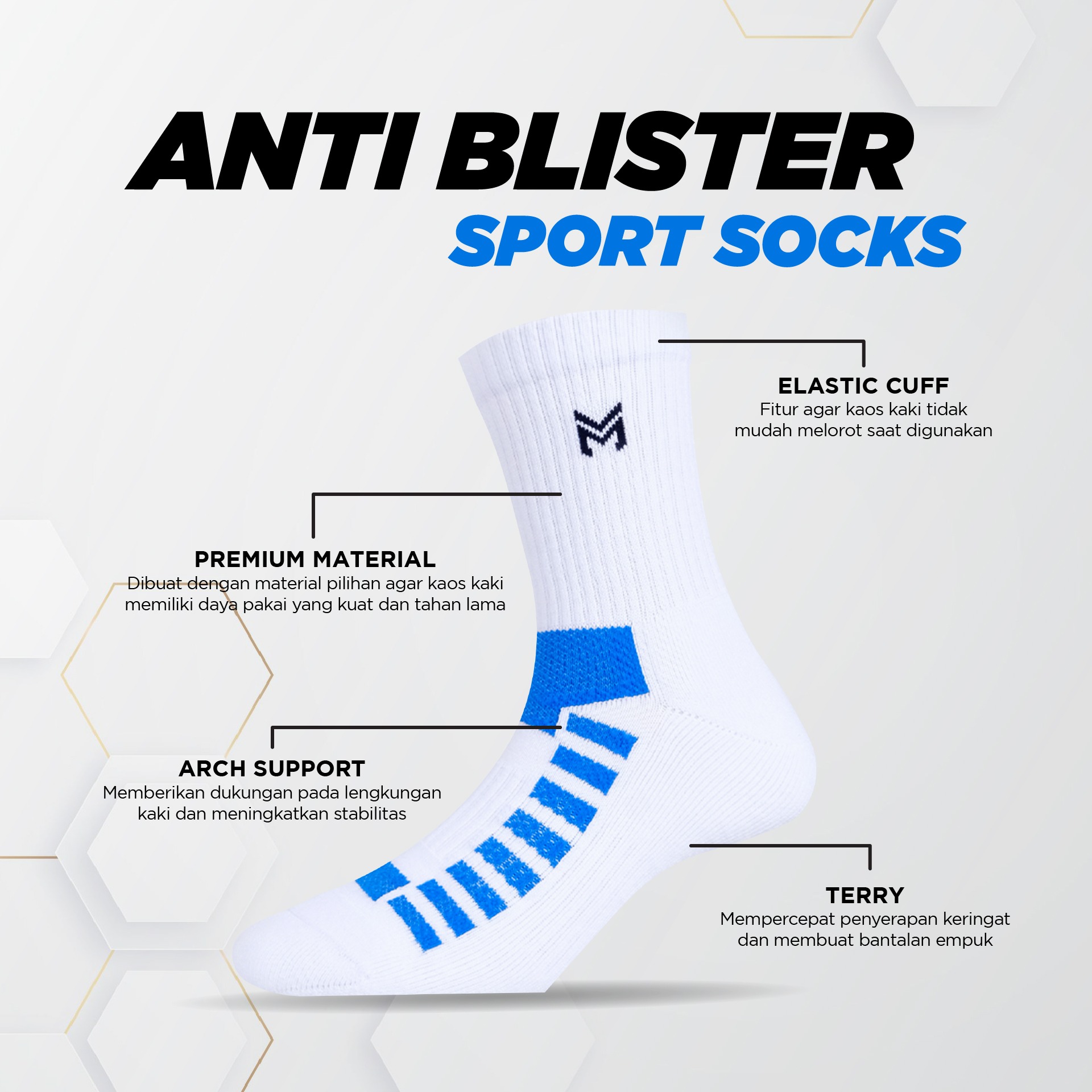 Scales Socks White/Black -kaos kaki olahraga tebal - kaos kaki sebetis -kaos kaki pria wanita