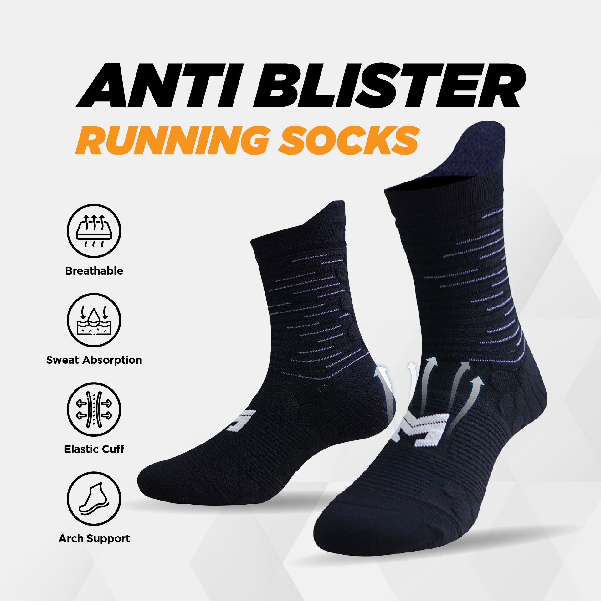 Kaos kaki Running Stride Lines Quarter