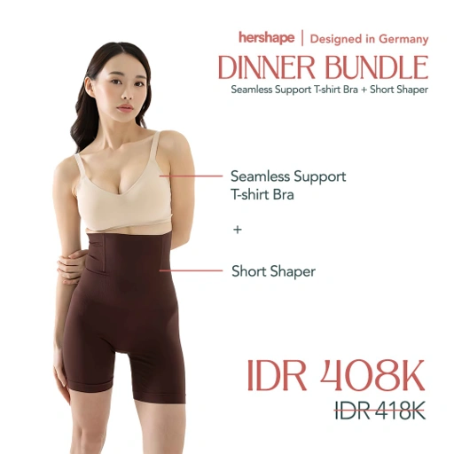 Image of Hershape Dinner Bundle | 1 Short Shaper + 1 T-shirt Bra [ BLACK X NUDE ]