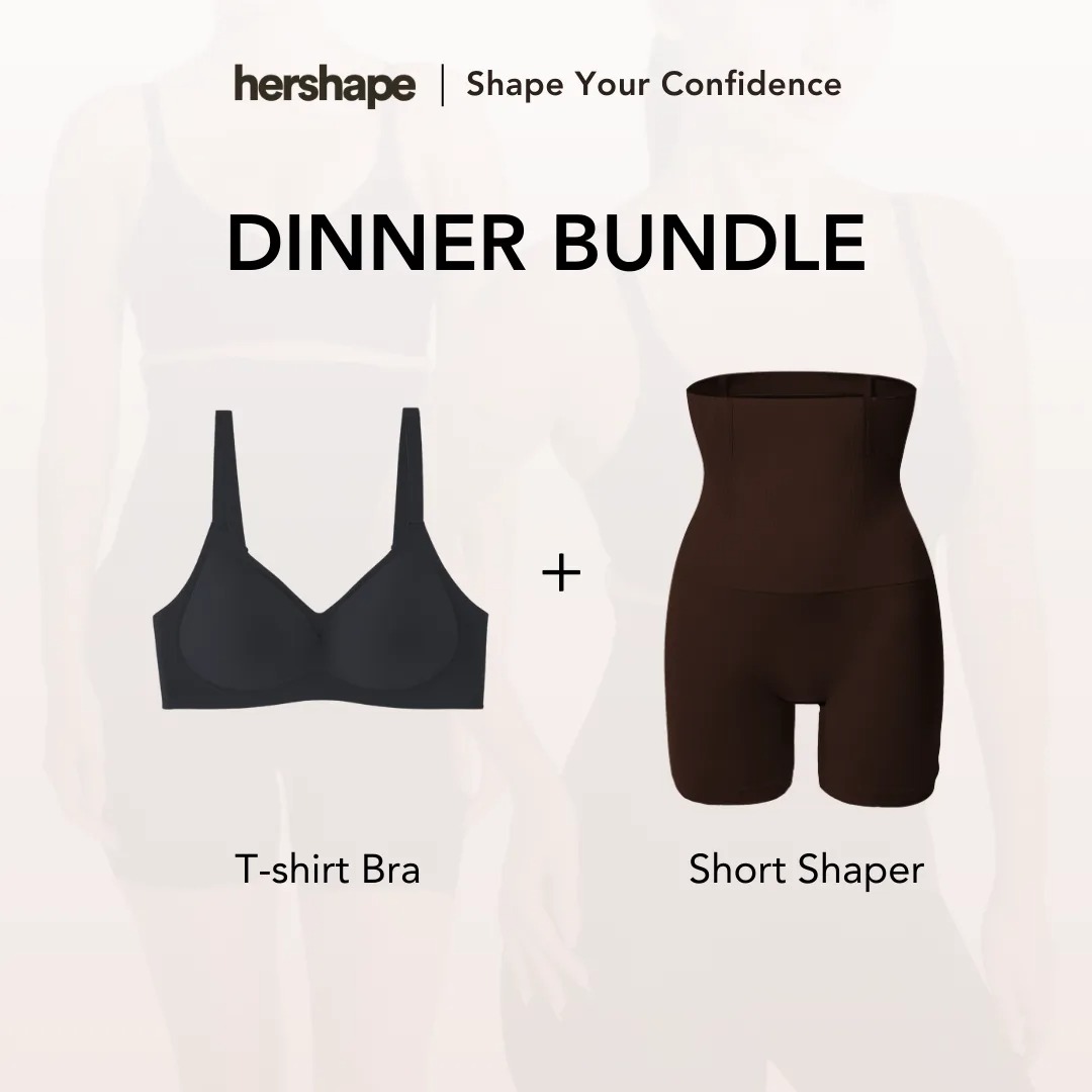 Hershape Dinner Bundle | 1 Short Shaper + 1 T-shirt Bra [ BLACK X NUDE ]