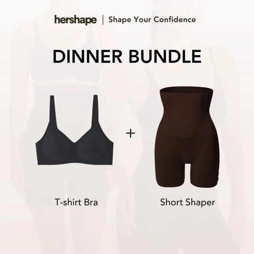 Image of Hershape Dinner Bundle | 1 Short Shaper + 1 T-shirt Bra [ BLACK X NUDE ]