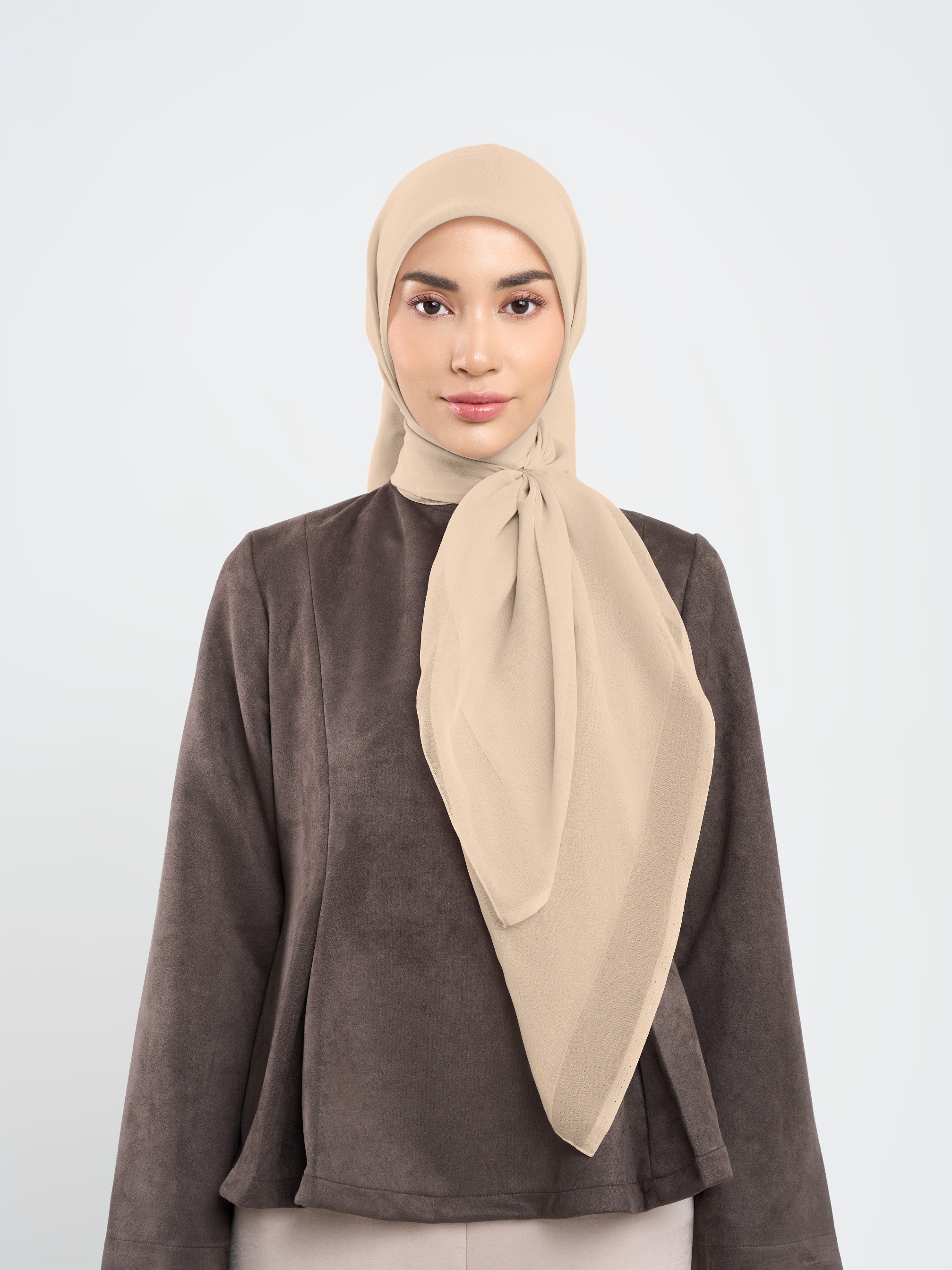 Plain Paris - Hijab Segiempat Paris Jepang Premium Brown and Cream Series