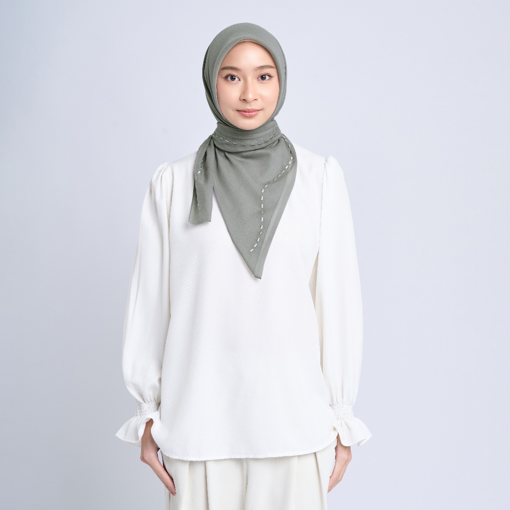 Haniya Embroidery - Hijab Segiempat Bordir Jejak Langkah