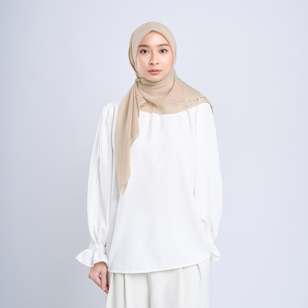 Haniya Embroidery - Hijab Segiempat Bordir Jejak Langkah