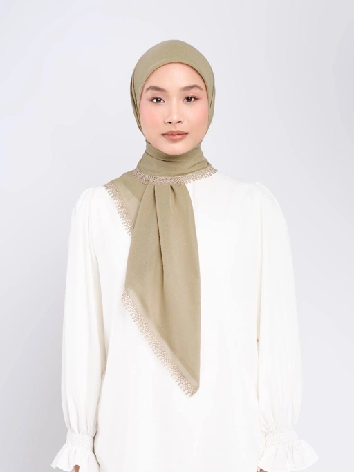 Image of Erelia Embroidery - Hijab Segiempat Bordir Tepi Geometris
