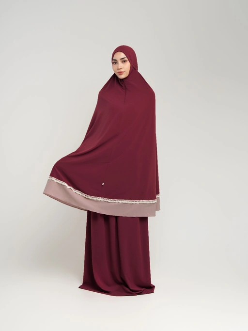 Image of Samara Lace 2 tone Prayer Set - Mukena Travel Premium