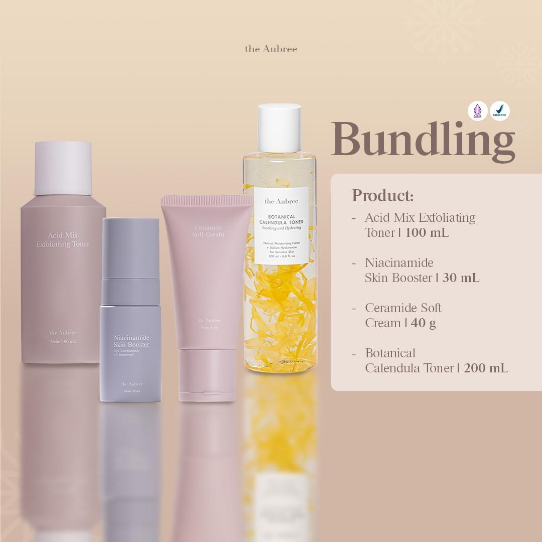 The Aubree Bundling Acid Mix 100ml + Botanical Calendula Toner 100ml + Niacinamide Skin Booster 30ml + Ceramide Soft Cream 40gr