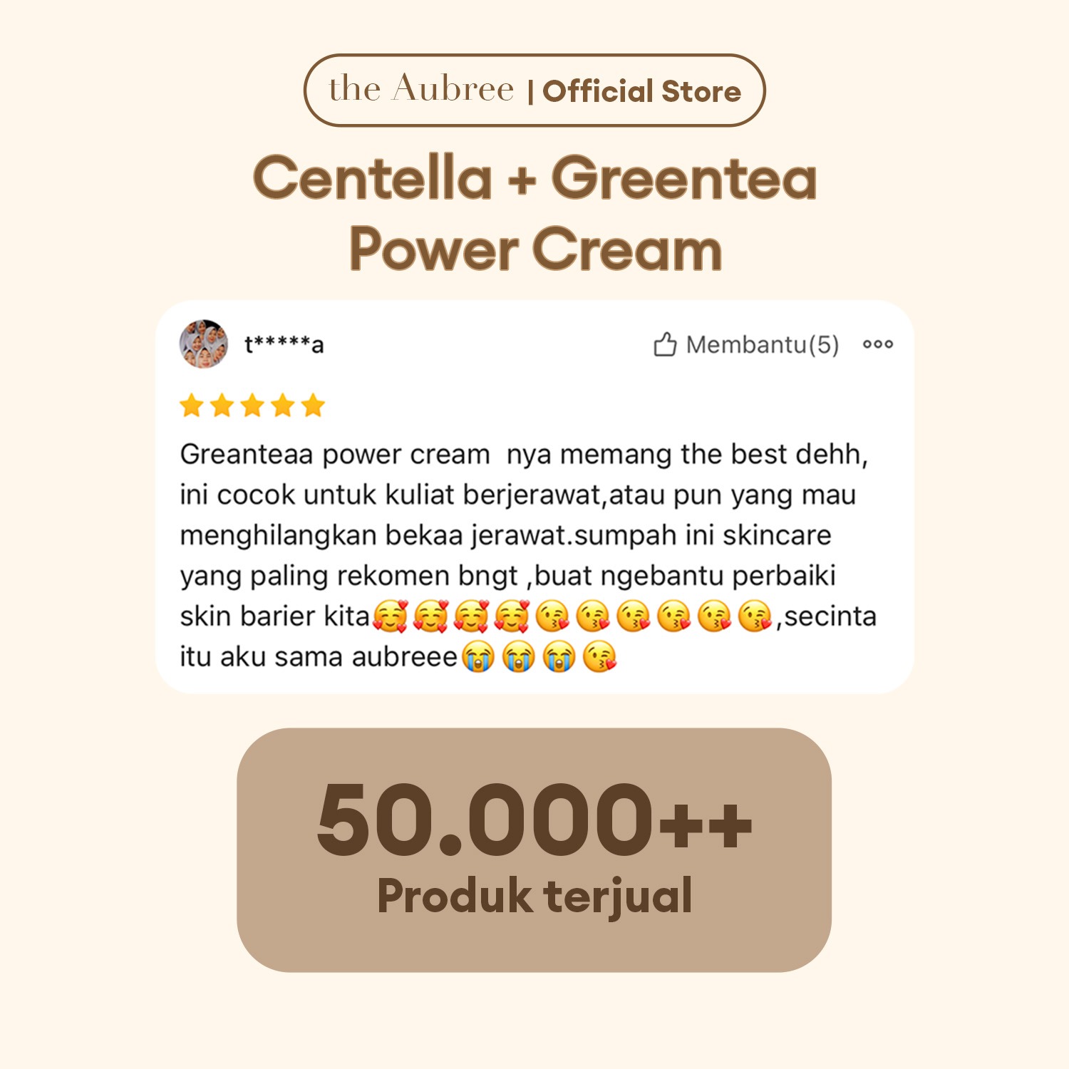 The Aubree Centella + Greentea Power Cream New Formula 40gr Pelembap Kulit Berminyak