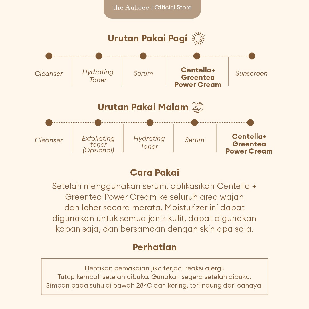 The Aubree Centella + Greentea Power Cream New Formula 40gr Pelembap Kulit Berminyak