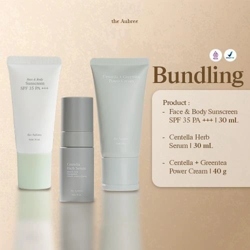 Image of The Aubree PAKET Face & Body Sunscreen SPF 35 PA +++ 30 ml + Centella Herb Serum 30 ml + Centella + Greentea Power Cream 40 g