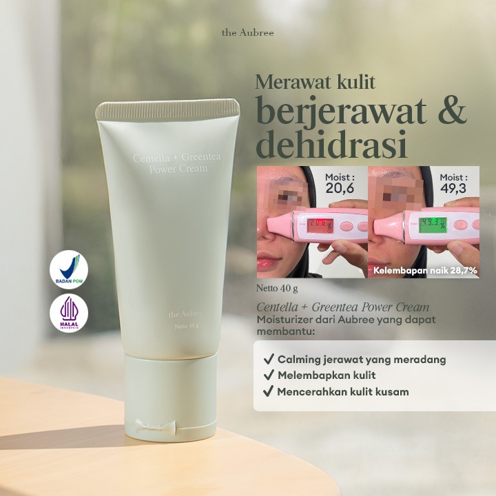 The Aubree Centella + Greentea Power Cream New Formula 40gr Pelembap Kulit Berminyak