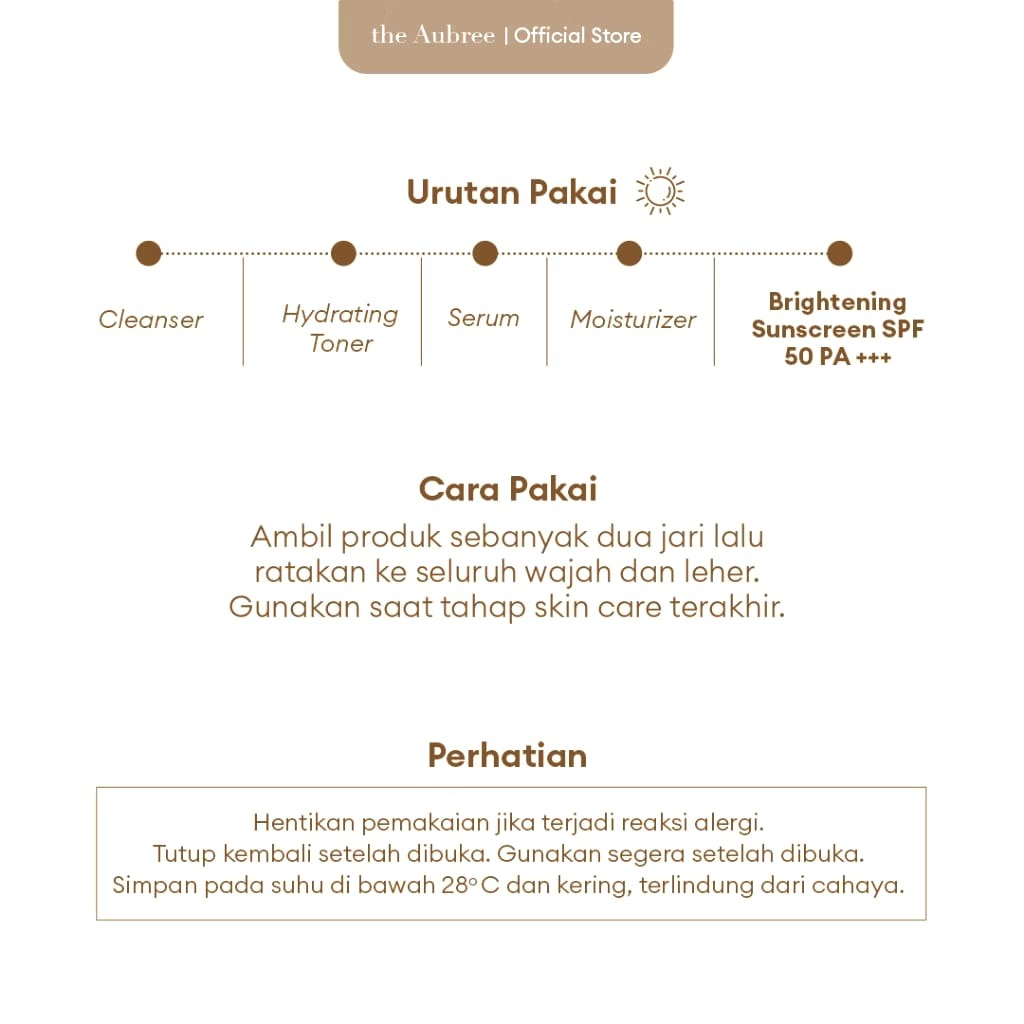 The Aubree Brightening Sunscreen SPF 50 PA+++ Hybrid Sunscreen 30g Day cream brightening day cream mencerahkan  krim pagi