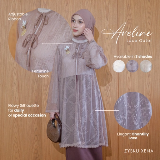 Zysku Xena | Aveline Lace Outer - 3 Warna | Luaran Cardigan Panjang Brokat