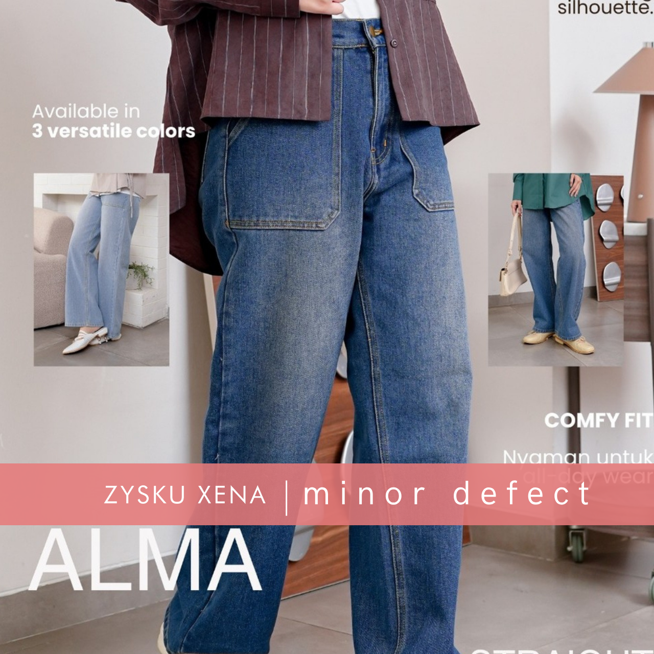 Zysku Xena | Minor Defect | Alma Straight Jeans - 3 Warna | Celana Denim Lurus Longgar