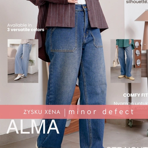 Zysku Xena | Minor Defect | Alma Straight Jeans - 3 Warna | Celana Denim Lurus Longgar