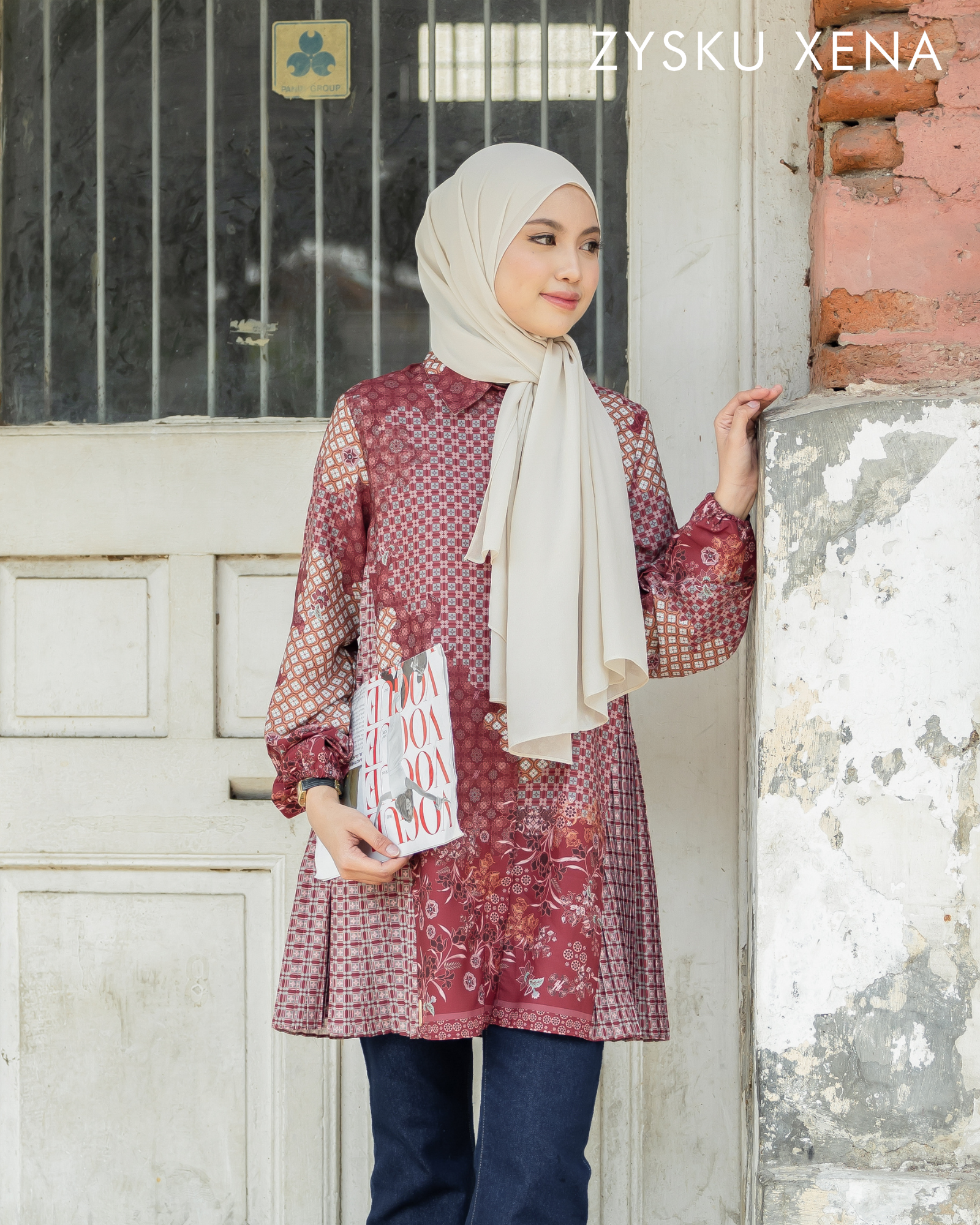 Zysku Xena | Rona Tunic - 5 Warna | Kemeja Atasan Pleats Plisket Print Batik Inspired Agustusan