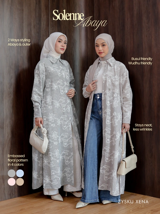 Zysku Xena | Solenne Abaya - 4 Warna | Atasan Luaran Outer Lengan Panjang Stripes Salur Floral
